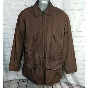 Timberland Mens Suede Snap Front Zip Up Cargo Jacket Coat Brown Size L